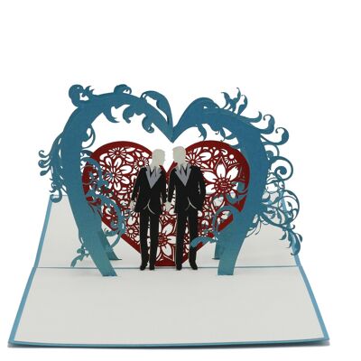Couple de mariage de même sexe sous l'arche de fleurs carte pop-up carte pliée 3d