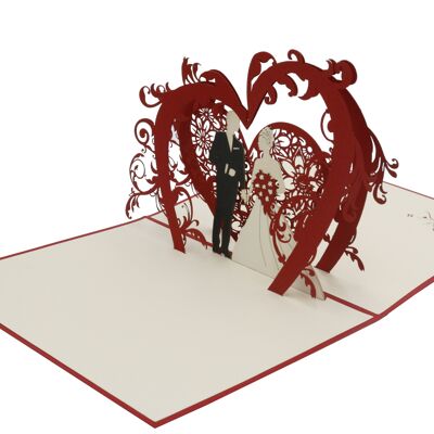 Couple de mariage sous l'arche de fleurs carte pop up carte pliée 3d