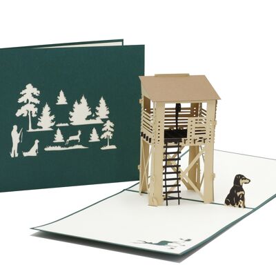 Pop-up card with a hunter, a hide and a hunting dog - ideal for forest rangers, successful hunting tests or as an invitation to the next hunt