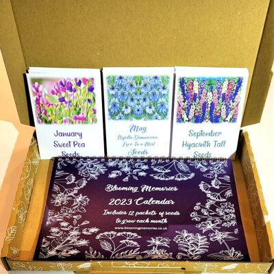 Flower Seed Calendar 2023 with 12 Packs of Seeds & Botanical Gift Box Gardening Nature Eco Friendly Christmas