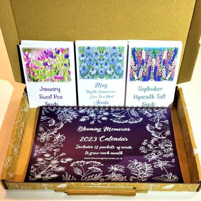 Flower Seed Calendar 2023 with 12 Packs of Seeds & Botanical Gift Box Gardening Nature Eco Friendly Christmas