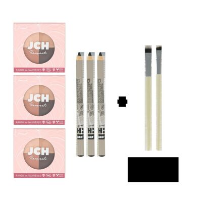 Pack of 3 shadows and 3 eye pencils + 1 set of 2 brushes offered