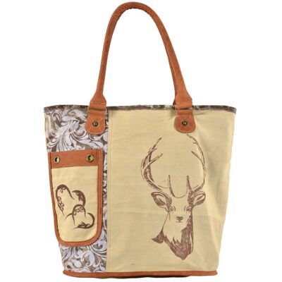 Domelo traditional bag/handbag. Canvas shopper with deer motif
