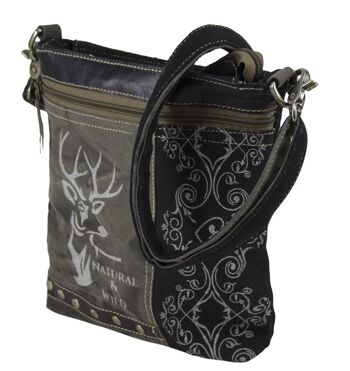 Sac porté épaule Domelo. Sac traditionnel en toile à motif cerf, gris/noir 7