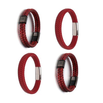 conjunto de pulseras de cuero rojo | acero inoxidable | Paquete de 12 piezas | ¡¡OFERTA!!