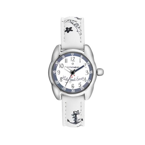 38975 - Montre fille analogique Lulu Castagnette - Bracelet cuir motif fleur et marin - Petite Lulu Escape