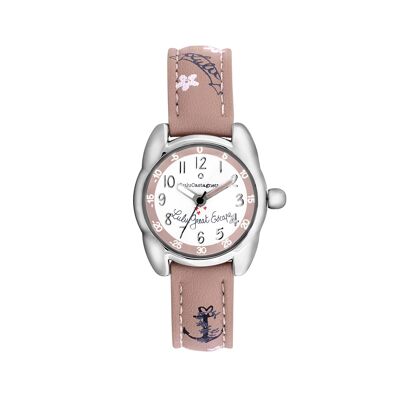 38976 - Lulu Castagnette analogue girl's watch - Flower and sailor motif leather strap - Petite Lulu Escape