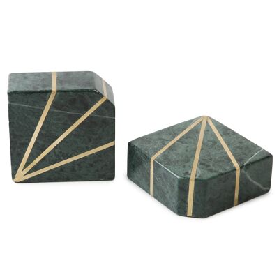 Green Marble Brass Inlay Bookend