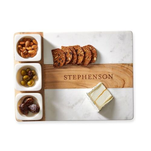 White Marble & Wood Dip and Snack serving Board