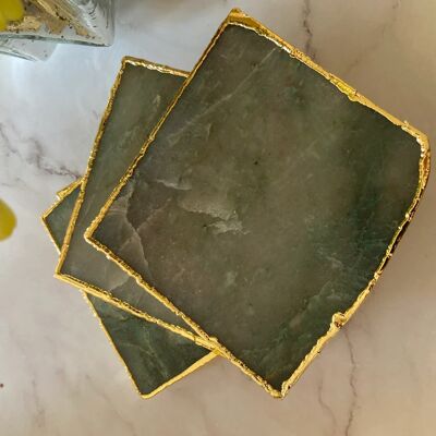 Green Aventurine Square Coaster with Gold Electroplating