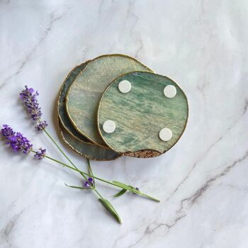 Dessous de verre rond en aventurine verte 2