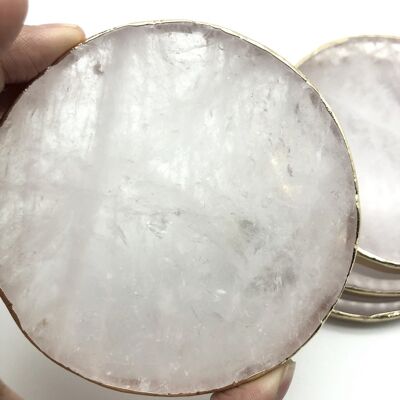 White Quartz Round Coaster Electrolplated in Gold