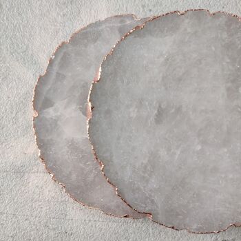 Sous-verre rond en quartz blanc plaqué or rose 1