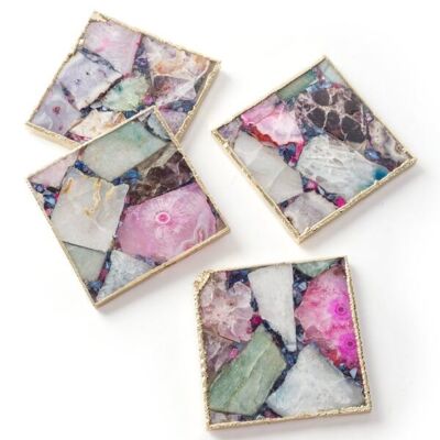 Mixed Agate Square Coaster ELectroplated in Gold