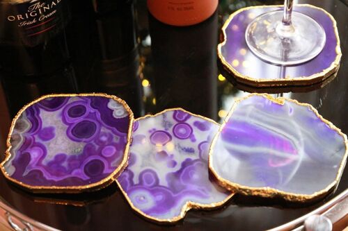 Purple Agate Abstract Coaster Electroplated in Gold