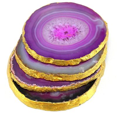 Pink Agate Abstract Coaster Electroplated in Gold