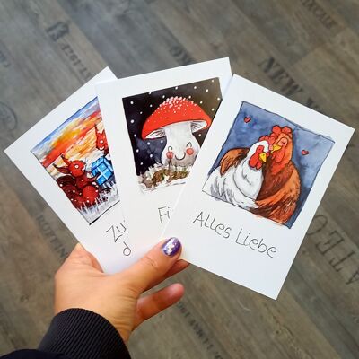 Assortiment de cartes postales Animaux de Noël 30 pièces Din A6