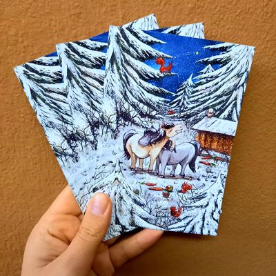 Cartolina Pony Natale 10 pezzi Din A6