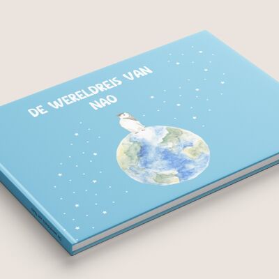Livre pour enfant le tour du monde de Nao voyage sur 5 continents dessins à l'aquarelle modèle unique FR NL EN DE IT