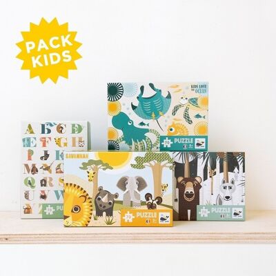 KIDS confezione da 20 puzzle da 70 pezzi per bambini - eco-progettati e fabbricati in Francia