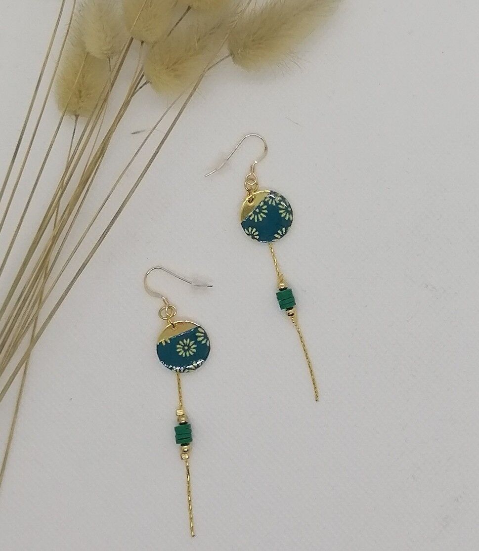 Orecchini Manuela blu anatra e oro