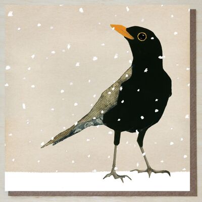 Weihnachtskarte (Amsel im Winter)