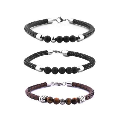 Leather beaded bracelets set | natural stone | Pack of 22 | OFFER!