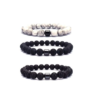 Perlen Armbänder Set | Naturstein | 42 Stück | ANGEBOT | Schwarz und weiß
