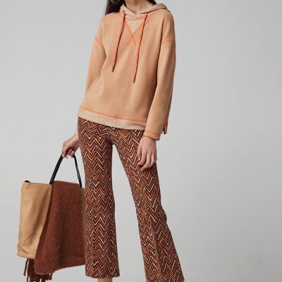 (8521-HOLLIE) HERRINGBONE KNIT-CROPPED FLARED TROUSERS