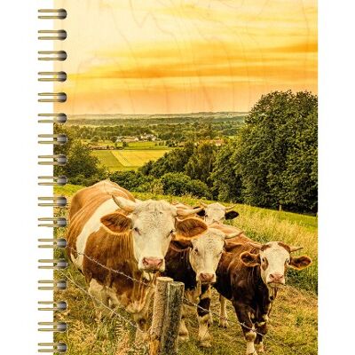 CUADERNO TAPA MADERA - VACAS PUESTA DEL SOL