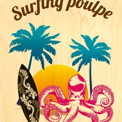 CARTE POSTALE BOIS SURFING POULPE PARADISE