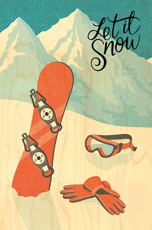 POSTAL DE MADERA DIBUJO MONTAÑA NIEVE