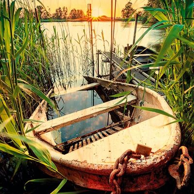 CHAINED BOAT WOODEN POSTCARD