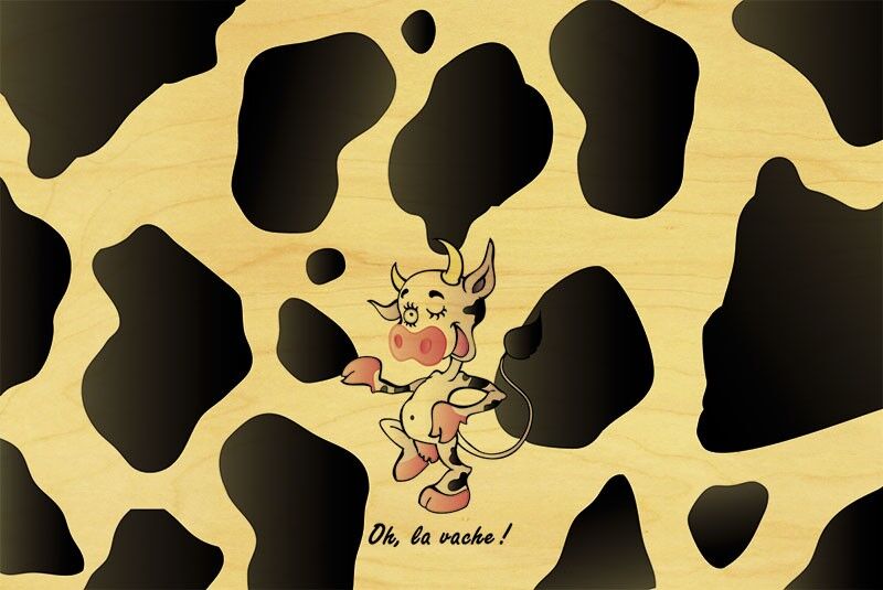 WOODEN POSTCARD OH THE BLACK COW