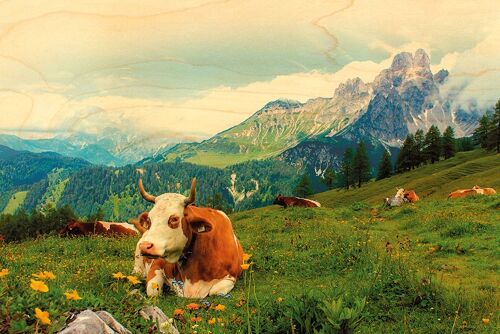 CARTE POSTALE BOIS VACHE MONTAGNE FLEURS