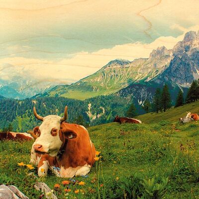 CARTE POSTALE BOIS VACHE MONTAGNE FLEURS