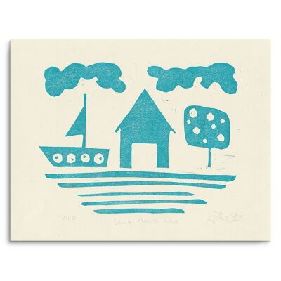 Boat House Tree Linocut Print