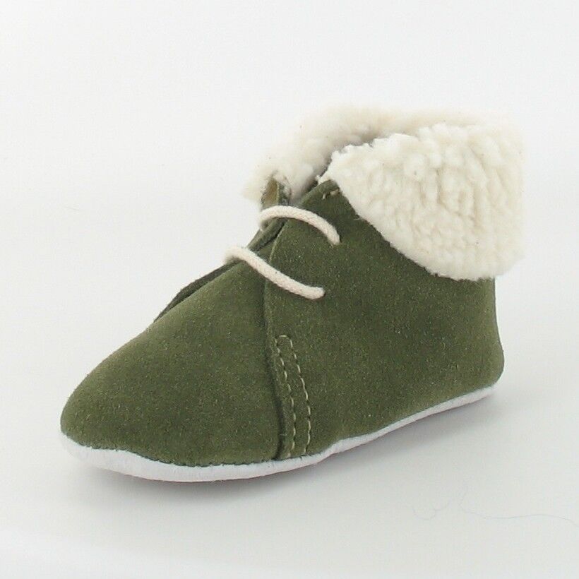 Buy wholesale Leather baby slippers with fur collar Khaki