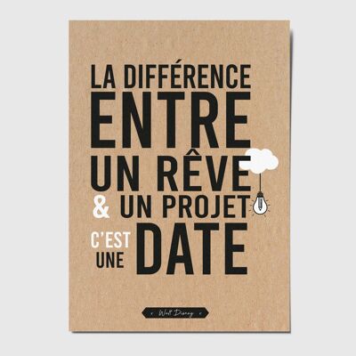Postkarten-Zitat "Der Unterschied zwischen einem Traum und einem Projekt ist ein Datum"