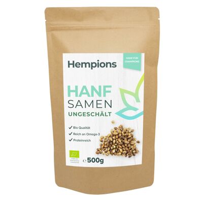 HEMPIONS semillas de cáñamo orgánico sin pelar 500 g - paquete de 6
