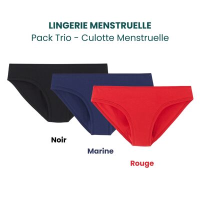 Pack Culottes Menstruelles - Noir / Marine / Rouge