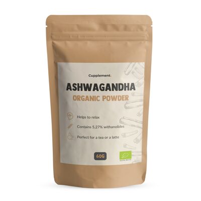 Complemento | Polvere di Ashwagandha 60 grammi | Biologico | Spedizione gratuita e Scoop | La miglior qualità