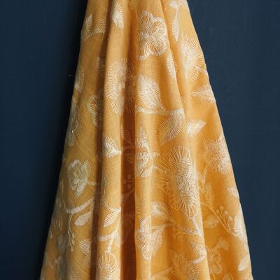 Tissu bordado inglés motivo à fleurs coloris tournesol - Katinka-22
