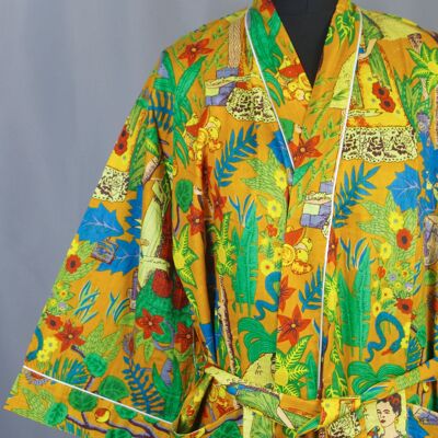 Cotton Kimono Dressing Gown - Mustard Yellow Frida Kahlo