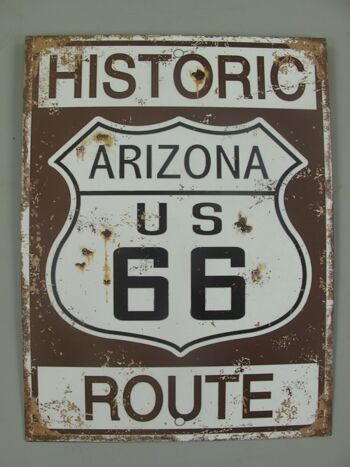 Plaque en Tôle Historic Route 66 Shabby Style 25 x 33 cm