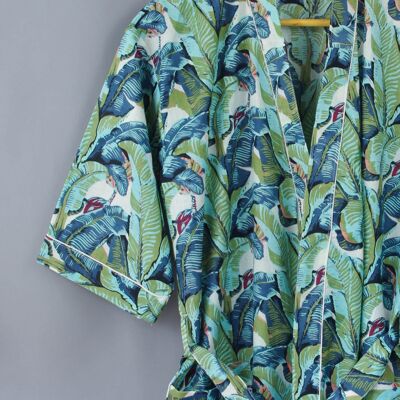 Bata Kimono De Algodón - Hojas De Plátano Verde