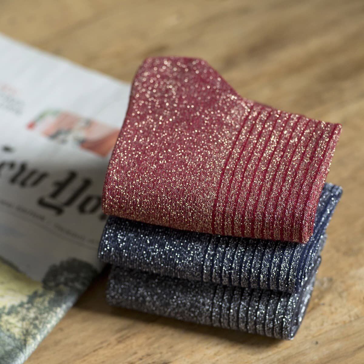 Trio di calzini con paillettes - Blu navy / Borgogna / Antracite