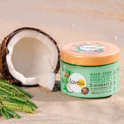 3 in 1 Maske - Haarnahrung - Feuchtigkeitsspendend - Kokoswasser & Grüner Tee - Alle Haartypen - 98% natürlichen Ursprungs - Silikonfrei