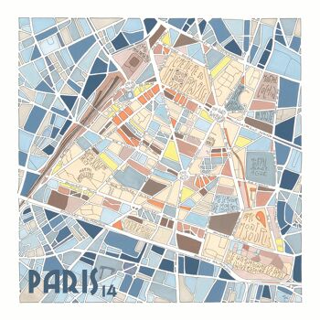 Affiche illustration plan du 14ème arrondissement de PARIS 4