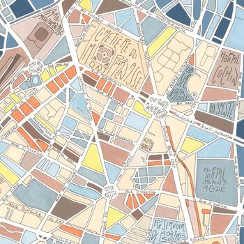 Affiche illustration plan du 14ème arrondissement de PARIS 2